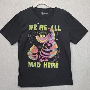 DISNEY Cheshire‎ Cat Alice in Wonderland We're All Mad Here T-Shirt Sz M Cotton